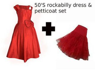VINTAGE 1950s ROCKABILLY BLACK RED SWING PARTY EVENING DRESS