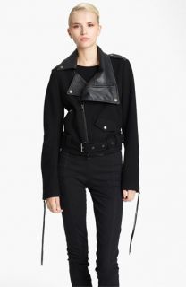 Donna Karan Collection Belted Leather & Felted Wool Jacket