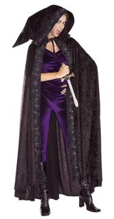  Length Black Hooded Cape Velvet Grim Reaper Costume Accessory