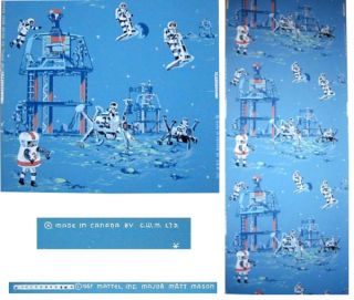 Major Matt Mason 1967 Wallpaper MMM Blue Bkgd Can RARE