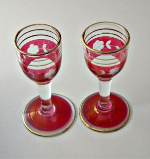 Tiny RUBY Stained CORDIALS Cut FLOWER Bohemian