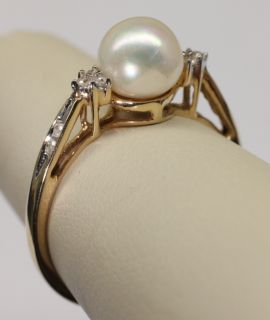 White Cultured Pearl & Diamond Accent 14K Yellow Gold Ring Cathedral