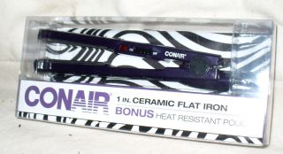 Conair 1 Ceramic Flat Iron Hair Straightener New with Zebra Pouch