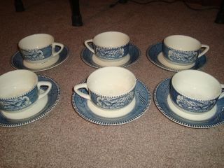  Currier and Ives Dishes Cups Saucers 6