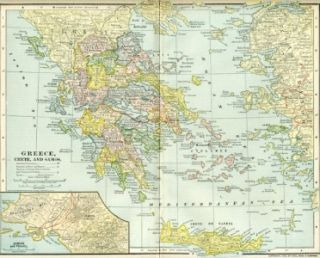 greece crete samos athens 1903 antique vtg map