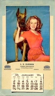 Marilyn Monroe Ad Calendar Dame and Dane Pinup Litho 1949 Vtg Golden