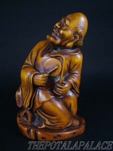  Chinese 18 19thC Boxwood Carved Statue Sculpture Damo Buddha