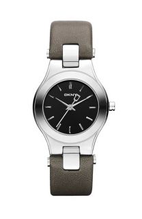 DKNY Round Leather Strap Watch