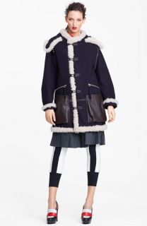 Marni Edition Hooded Oversized Wool Coat with Shearling Trim