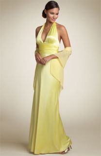 Adrianna Papell Charmeuse Halter Gown with Scarf