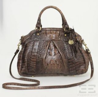  Brown Leather Crocodile Embossed Leather Convertible Handbag