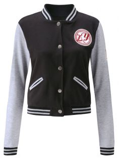 Ladies Baseball Jacket in Dark Grey Black Light Grey