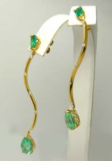 25TCW Custom Colombian Emerald Diamond Dangle Earrings