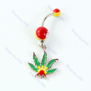  contact us pot leaf jamaica dangling belly navel ring marijuana