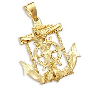 Cross Crucifix Anchor Pendant 14k Yellow Gold Charm 1 50 inch