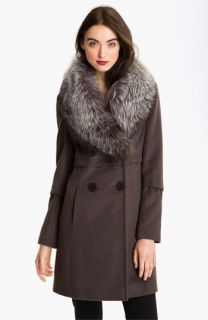 Elie Tahari Double Breasted Coat with Genuine Fox Fur Collar