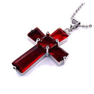 Fashion Jewelry Gift Cross Cut Red Ruby White Gold GP Pendant Necklace
