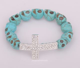  Skull Beads Sideway Crystal Cross for Gift Party U Pick Color