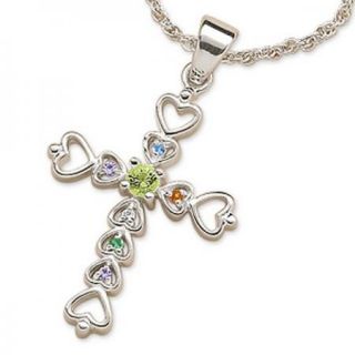  Sterling Silver Mothers Birthstone Cross Necklace   Up to 6 Stones