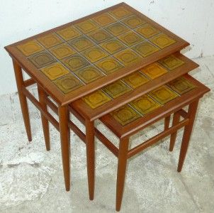 Modern Danish Design Teak Nesting Tables with Tiles Wegner Era