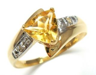 10kt yellow gold trillion cut citrine diamond ring