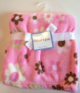 New Cutie Pie Baby Blanket Pink with Flowers 30x30 Cuddle Fleece