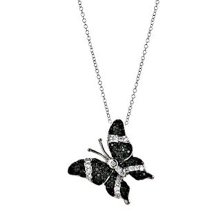 Silver Black CZ Cubic Zirconia Butterfly Charm Pendant Necklace 18