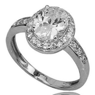 Oval Cut Cubic Zirconia Sterling Silver Rhodium Plated Engagement
