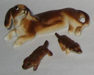 10 Dachshund Dogs Mother Puppies Figurines Japan Bone China Porcelain