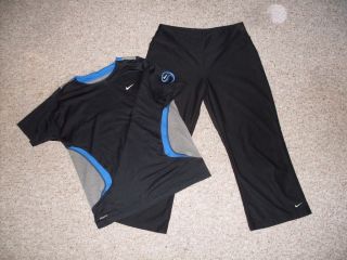 Nike Fit Dry Black Yoga Athletic Polyester Capris & Mesh Back Shirt