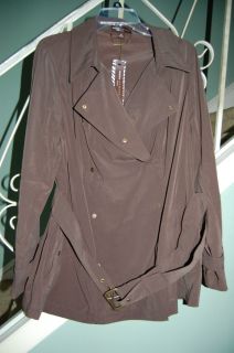Womans 2X Dana Buchman Brown Trench Coat Jacket Belted Snap $100
