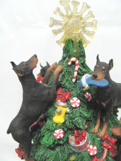 Danbury Mint Doberman Pinscher Dog Lighted Christmas Tree B T and Red