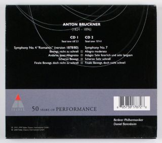 DANIEL BARENBOIM BRUCKNER SYMPHONIES NOS. 4 & 7 TELDEC 2 CD SET.