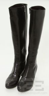 Pas de Rouge Black Leather Knee High Side Zipper Heel Boots Size 40 5