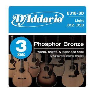 Addario 3 Sets EJ16 Light Acoustic Guitar Strings EJ 16 3D Pack 12