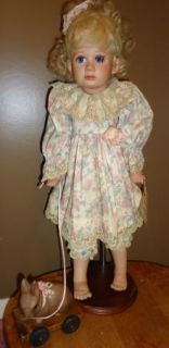 Janet Ness Porcelain Collector Doll Darcy Rabbit Pull Toy 1992 Edition