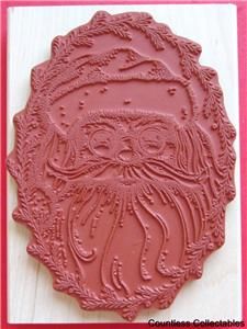 Santa Claus Fir Framed Evergreen Garland Christmas Rubber Stamp