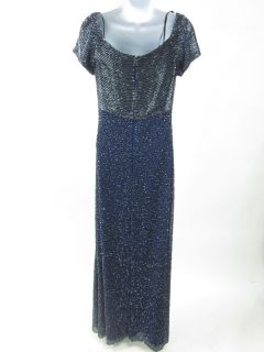 Sean Collection Blue Beaded Short Sleeve Long Gown Sz M