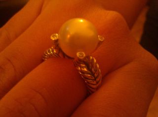 David Yurman Diamond Cable Pearl Wrap Ring Ring Size 6 5
