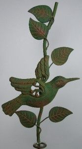 Vintage Style Metal Garden Stake Rain Gauge with Hummingbird