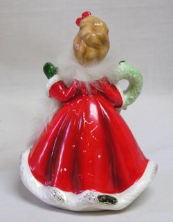 Vintage Christmas Josef Originals Lovely Lady w Wreath and Fur Collar