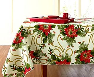 Christmas Poinsettia Xmas Ivory Textured Polyester Fabric Holiday