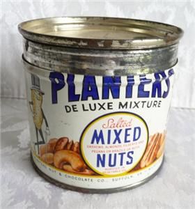 1944 Key Wind Planters Deluxe Mixed Nuts Tin with Lid