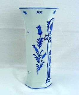 Delft Vase 8 Sided Shape Tall Cheery Fresh Flower Vessel from Holland
