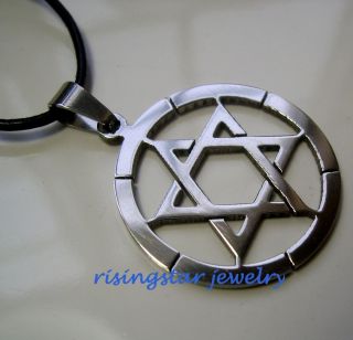 Star of David Stainless Steel Pendant with Leather Cord Necklace 1 12