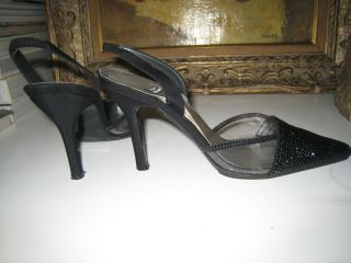  Weitzman black high heel shoes sati silk n Daniel Swarovsky chrystal 6