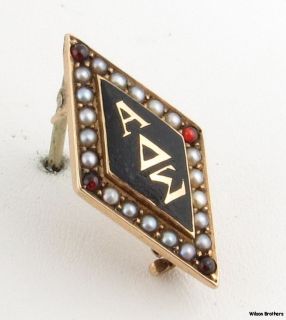Antique Alpha Delta Sigma Fraternity Badge 14k Yellow Gold Pearls