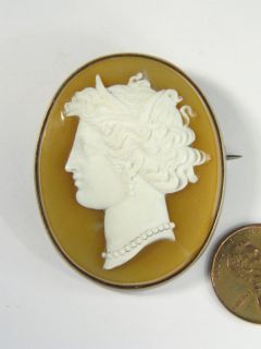  Antique Silver Carved Hardstone Cameo Pin Brooch Demeter C1880
