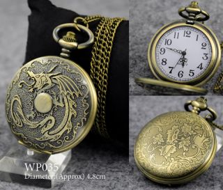 Vintage Bronze Retro Pocket Watch Quartz Clock Necklace Steampunk Men