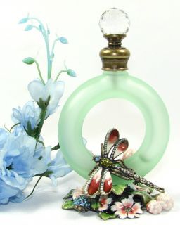   Enamel Dragonfly And Floral Designer Glass Fragrance Perfume Bottle